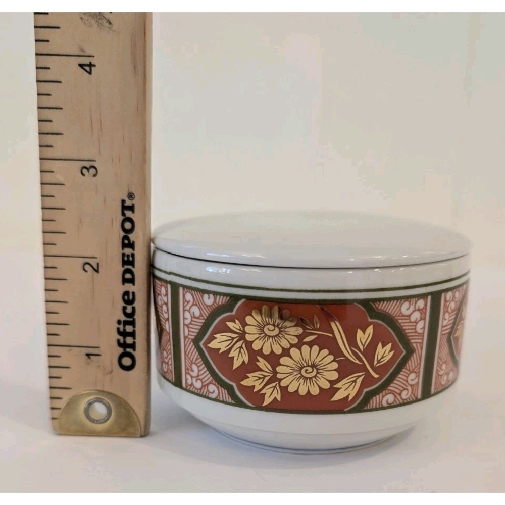 VTG Chinese JINGDEZHEN Porcelain Powder Trinket Box Red Gold Floral Seal Mark - Picture 4 of 11